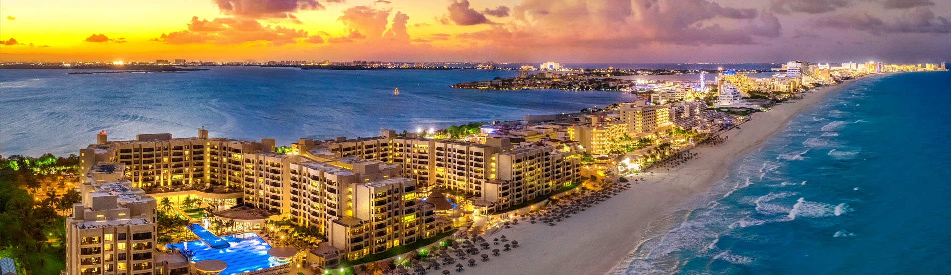 Cancun resort beach near blue ocean